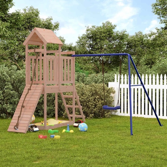 vidaXL Spielturm mit Schaukel Kletterwand Massivholz Douglasie
