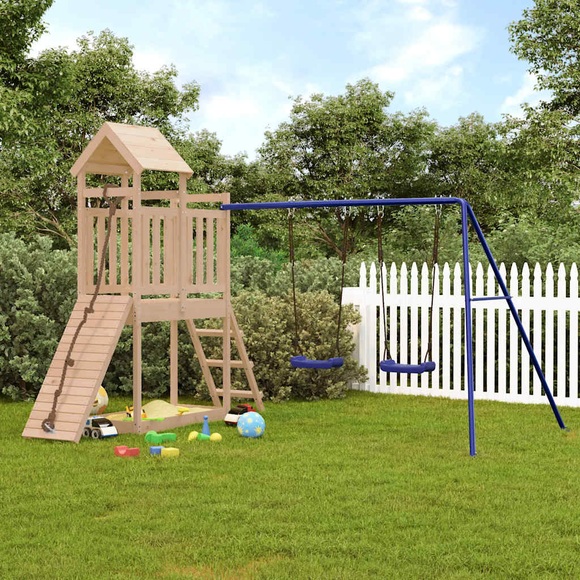 vidaXL Spielturm mit Schaukeln Kletterwand Massivholz Kiefer