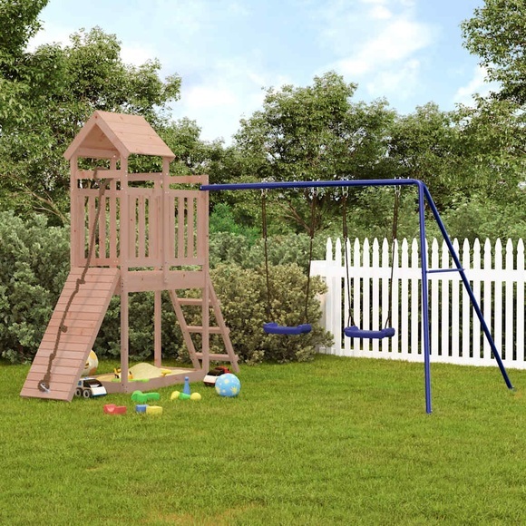 vidaXL Spielturm mit Schaukeln Kletterwand Massivholz Douglasie