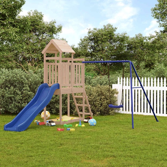 vidaXL Spielturm mit Rutsche und Schaukel Massivholz Kiefer