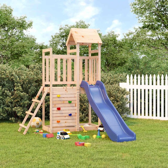vidaXL Spielturm mit Rutsche Kletterwand Massivholz Kiefer
