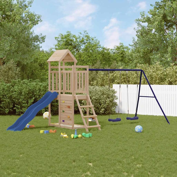 vidaXL Spielturm mit Rutsche Schaukeln Kletterwand Massivholz Kiefer