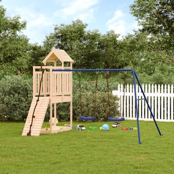 vidaXL Spielturm mit Kletterwand und Schaukeln Massivholz Kiefer
