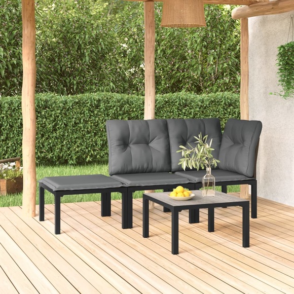 vidaXL 4-tlg. Garten-Lounge-Set Schwarz und Grau Poly Rattan