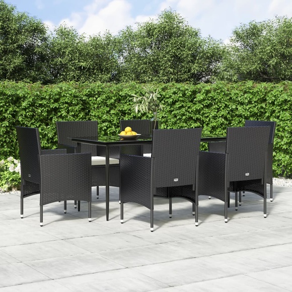 vidaXL 7-tlg. Garten-Essgruppe mit Kissen Schwarz
