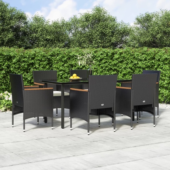 vidaXL 7-tlg. Garten-Essgruppe mit Kissen Schwarz
