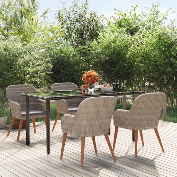 vidaXL 5-tlg. Garten-Essgruppe mit Kissen Braun