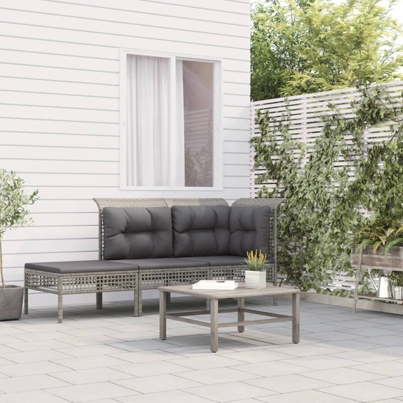 vidaXL 3-tlg. Garten-Lounge-Set mit Kissen Grau Poly Rattan