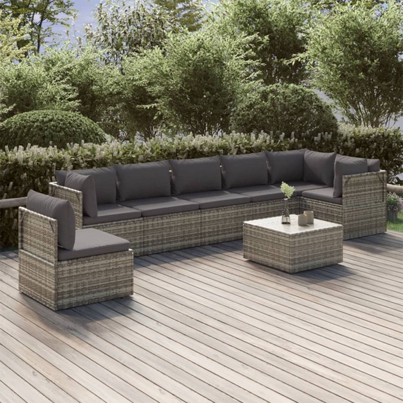 vidaXL 8-tlg. Garten-Lounge-Set mit Kissen Grau Poly Rattan