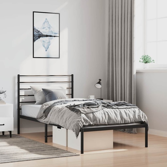 vidaXL Bettgestell mit Kopfteil Metall Schwarz 100x190 cm