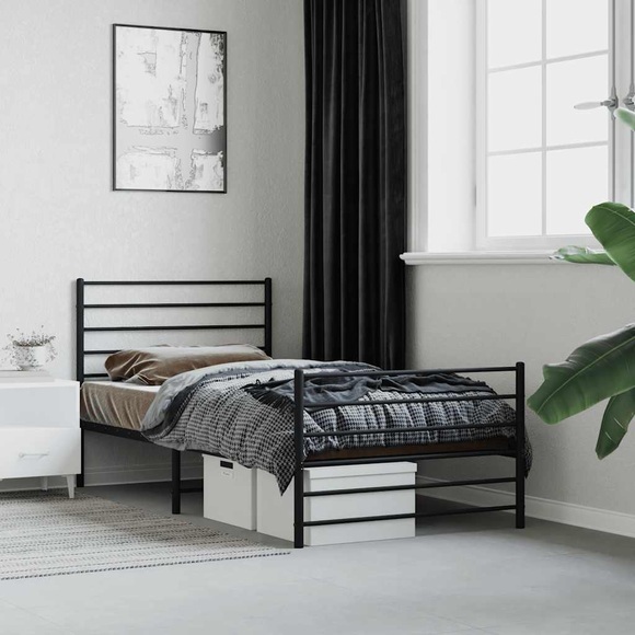 vidaXL Bettgestell mit Kopf- und Fußteil Metall Schwarz 80x200 cm