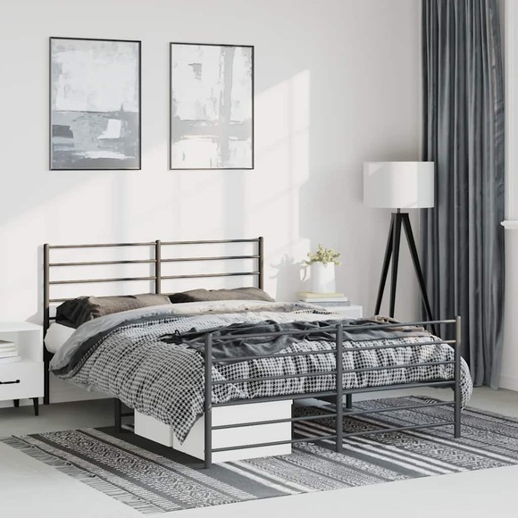 vidaXL Bettgestell mit Kopf- und Fußteil Metall Schwarz 135x190 cm