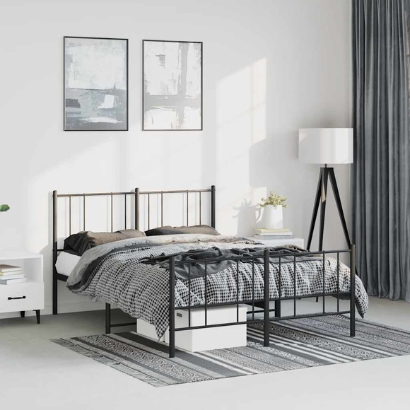 vidaXL Bettgestell mit Kopf- und Fußteil Metall Schwarz 135x190 cm