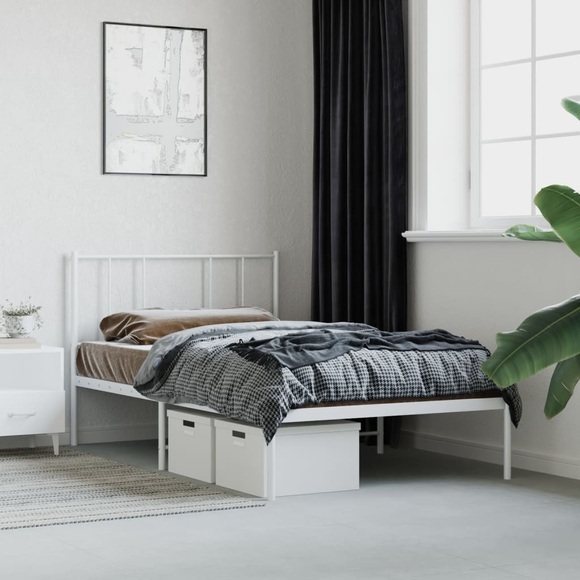 vidaXL Bettgestell mit Kopfteil Metall Weiß 100x190 cm