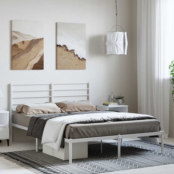 vidaXL Bettgestell mit Kopfteil Metall Weiß 135x190 cm
