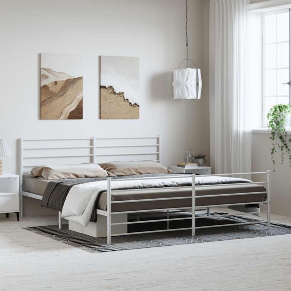 vidaXL Bettgestell mit Kopf- und Fußteil Metall Weiß 193x203 cm