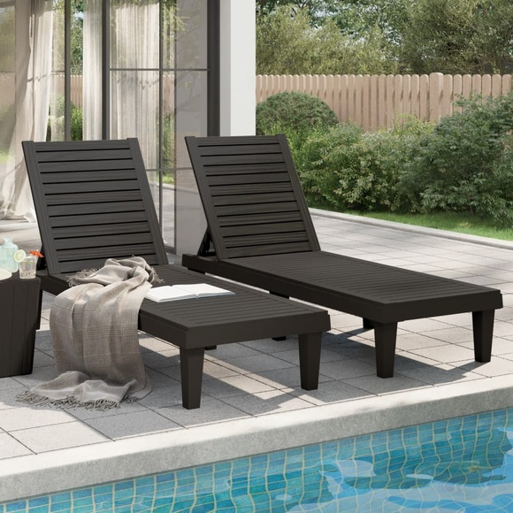 vidaXL Sonnenliegen 2 Stk. Schwarz 155x58x83 cm Polypropylen