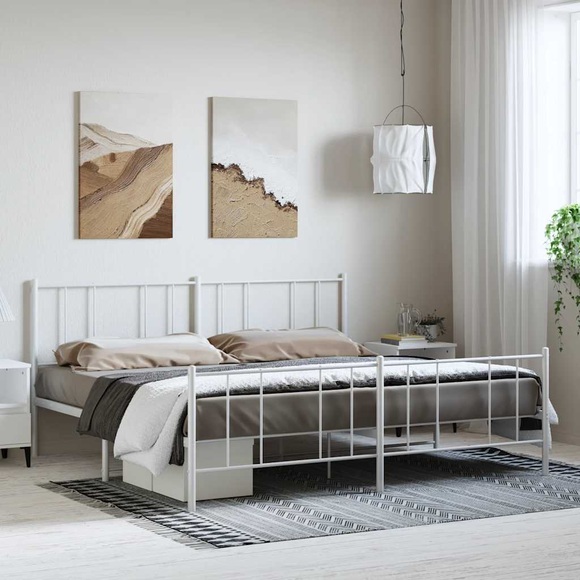 vidaXL Bettgestell mit Kopf- und Fußteil Metall Weiß 183x213 cm