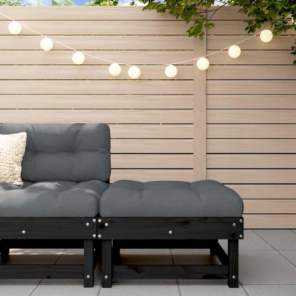 vidaXL Gartenhocker mit Kissen Schwarz Massivholz Kiefer