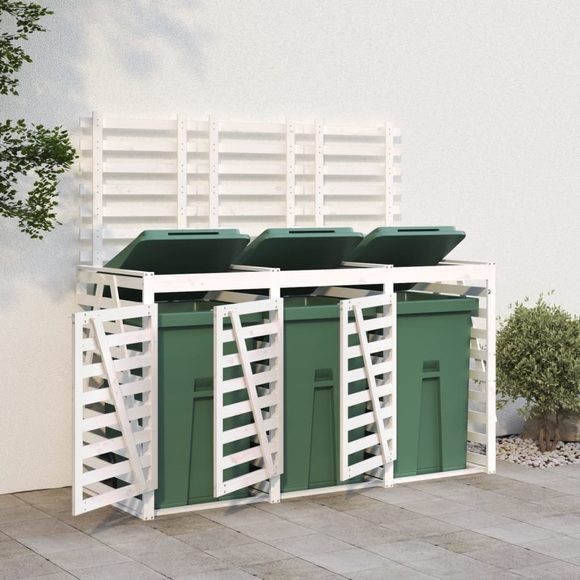 vidaXL Mülltonnenbox für 3 Tonnen Weiß Massivholz Kiefer