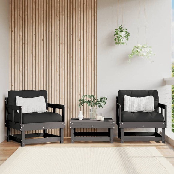 vidaXL Gartenstühle 2 Stk. Grau Massivholz Kiefer