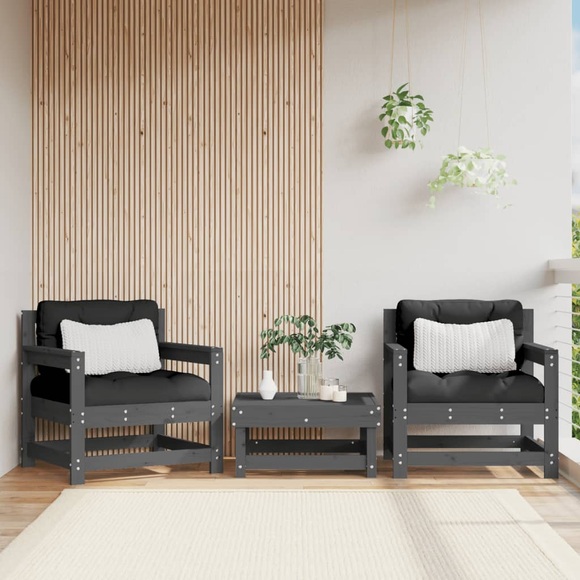 vidaXL Gartenstühle 2 Stk. Grau Massivholz Kiefer