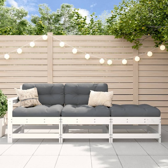 vidaXL 3-tlg. Garten-Lounge-Set Weiß Massivholz Kiefer