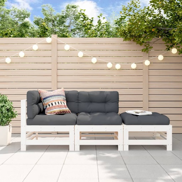 vidaXL 3-tlg. Garten-Lounge-Set Weiß Massivholz Kiefer