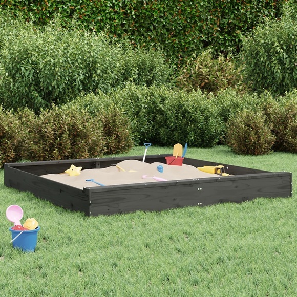 vidaXL Sandkasten mit Sitzen Grau Quadratisch Massivholz Kiefer