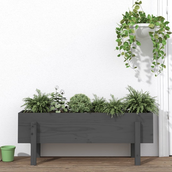 vidaXL Hochbeet Grau 101x30x38 cm Massivholz Kiefer