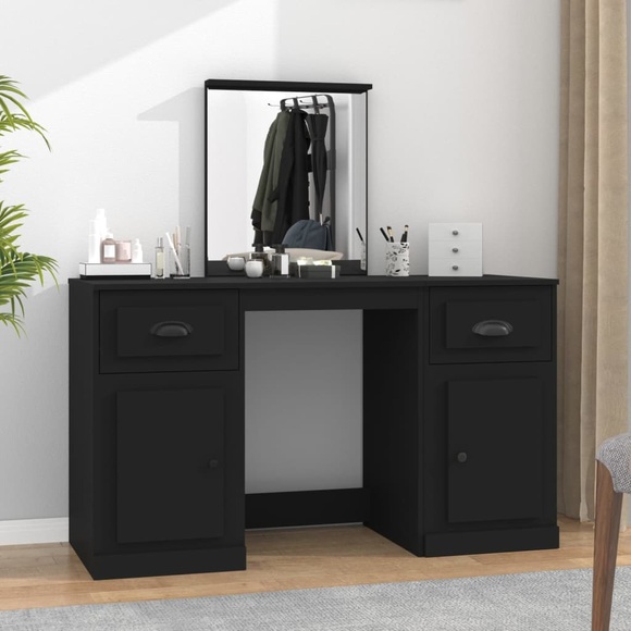 vidaXL Schminktisch mit Spiegel Schwarz 130x50x132,5 cm
