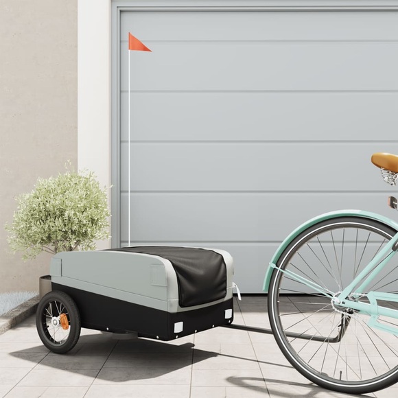 vidaXL Lastenanhänger für Fahrrad Schwarz und Grau 30 kg Eisen