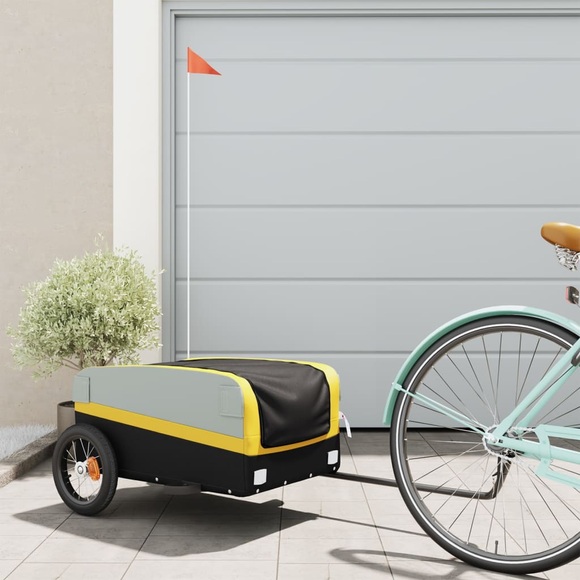 vidaXL Lastenanhänger für Fahrrad Schwarz und Gelb 30 kg Eisen