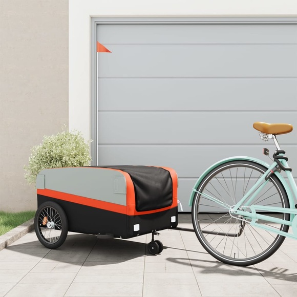 vidaXL Fahrradanhänger Schwarz und Orange 45 kg Eisen