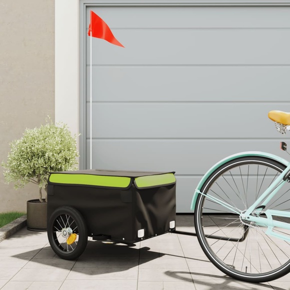 vidaXL Lastenanhänger für Fahrrad Schwarz und Grün 30 kg Eisen