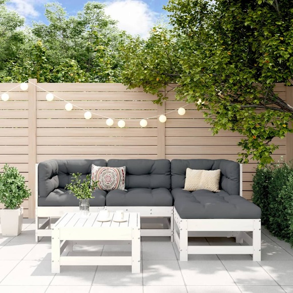 vidaXL 5-tlg. Garten-Lounge-Set Weiß Massivholz Kiefer