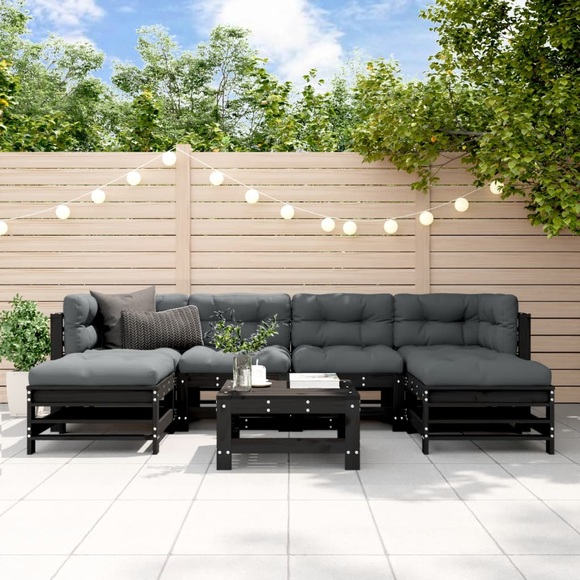 vidaXL 7-tlg. Garten-Lounge-Set Schwarz Massivholz Kiefer