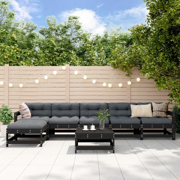 vidaXL 7-tlg. Garten-Lounge-Set Schwarz Massivholz Kiefer