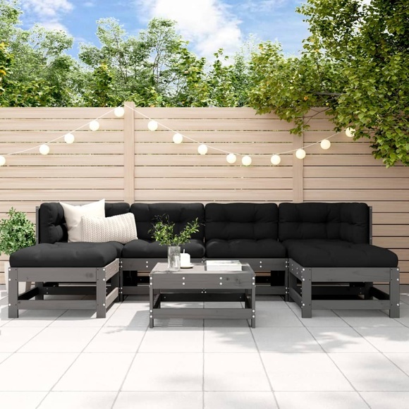 vidaXL 7-tlg. Garten-Lounge-Set Grau Massivholz Kiefer