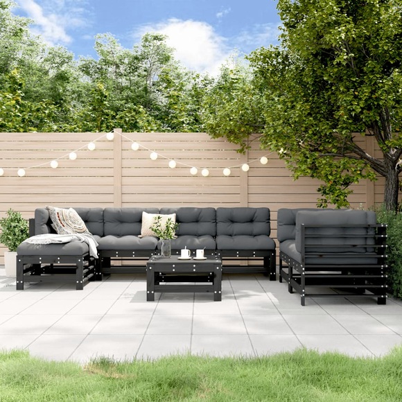 vidaXL 8-tlg. Garten-Lounge-Set Schwarz Massivholz Kiefer