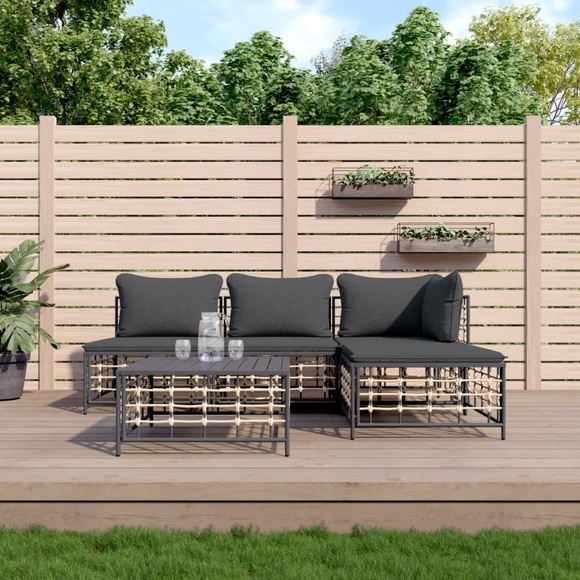 vidaXL 5-tlg. Garten-Lounge-Set mit Kissen Anthrazit Poly Rattan