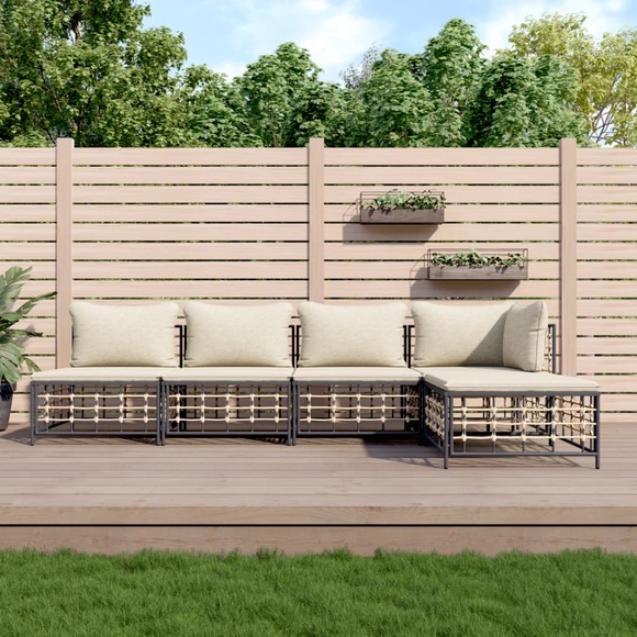 vidaXL 5-tlg. Garten-Lounge-Set mit Kissen Anthrazit Poly Rattan