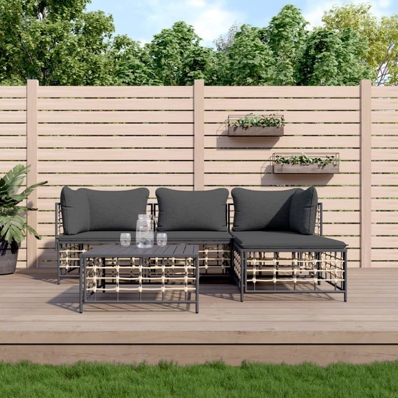 vidaXL 4-tlg. Garten-Lounge-Set mit Kissen Anthrazit Poly Rattan