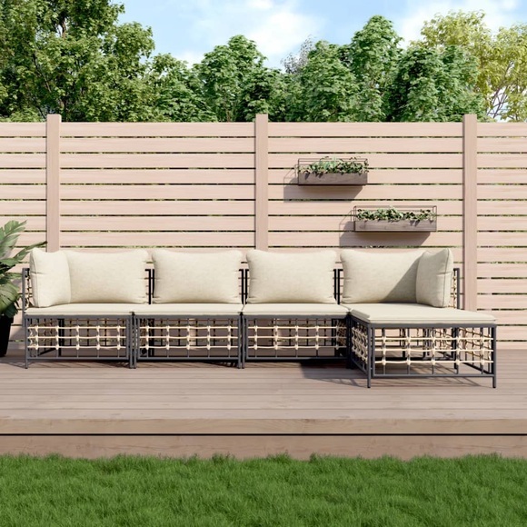vidaXL 5-tlg. Garten-Lounge-Set mit Kissen Anthrazit Poly Rattan