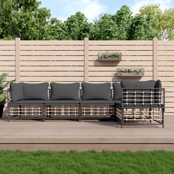 vidaXL 5-tlg. Garten-Lounge-Set mit Kissen Anthrazit Poly Rattan