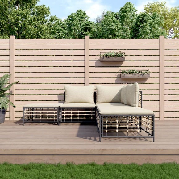 vidaXL 5-tlg. Garten-Lounge-Set mit Kissen Anthrazit Poly Rattan