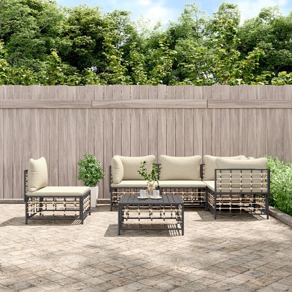 vidaXL 6-tlg. Garten-Lounge-Set mit Kissen Anthrazit Poly Rattan