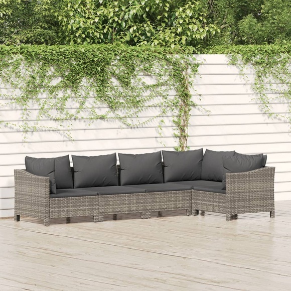 vidaXL 5-tlg. Garten-Lounge-Set mit Kissen Grau Poly Rattan