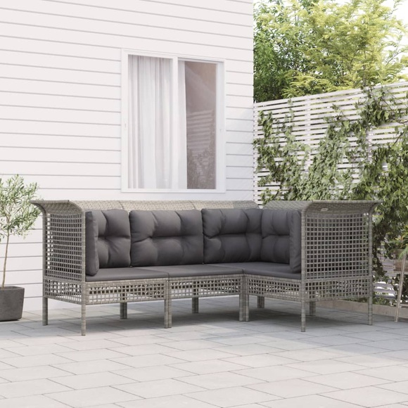 vidaXL 4-tlg. Garten-Lounge-Set mit Kissen Grau Poly Rattan