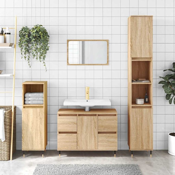vidaXL Badschrank Sonoma-Eiche 80x33x60 cm Holzwerkstoff